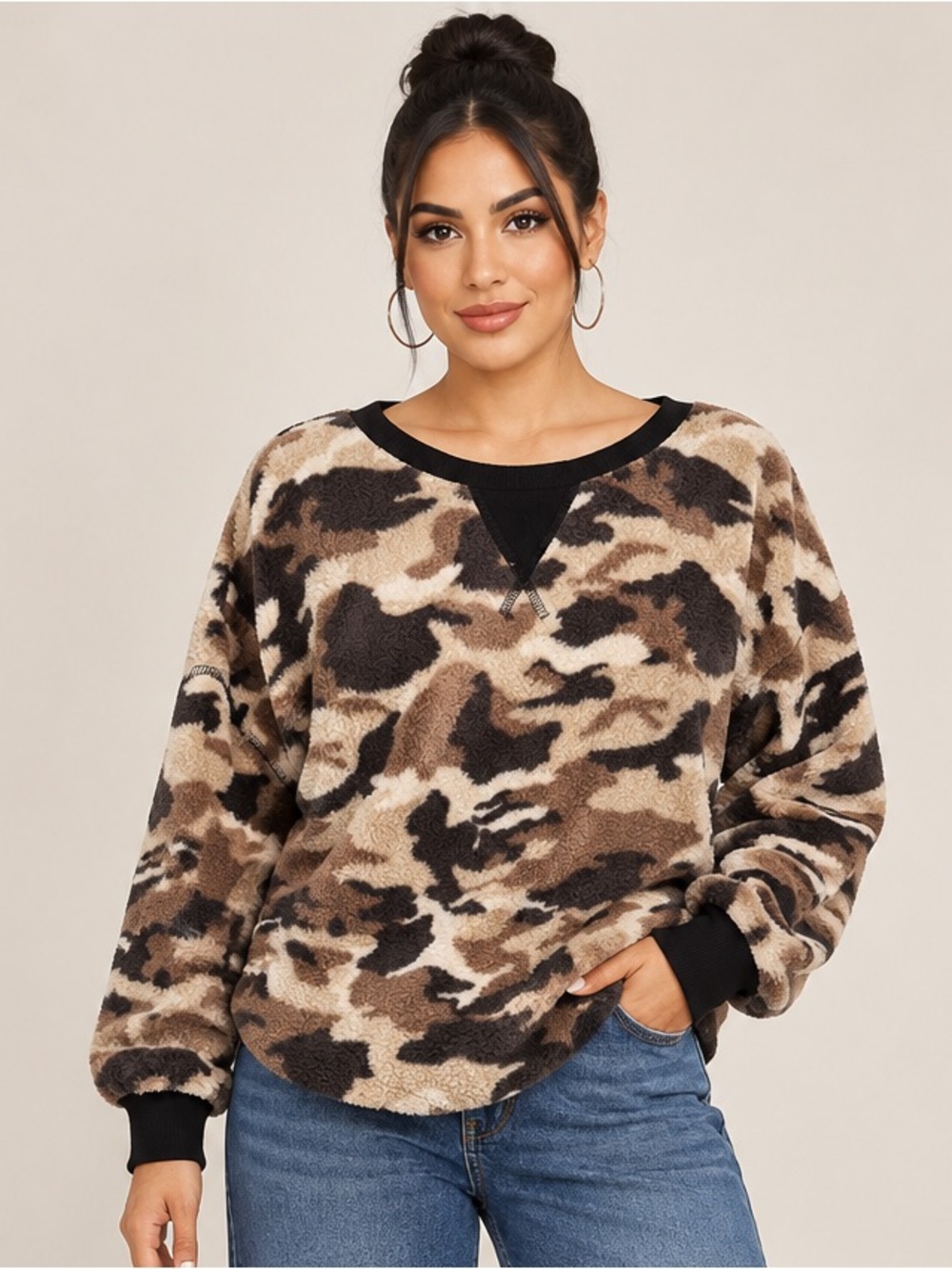 Promesa Brown Camo Crewneck Fleece Pullover